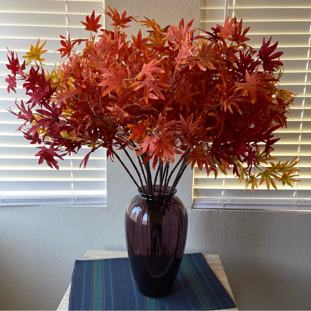 15 Large Stems of Single Branch 4-Pronged Maple Leaves Artificial Flowers